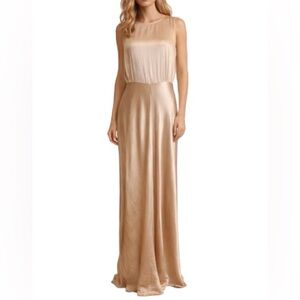 Ghost London Champagne Satin Maxi Slip Dress Bias Cut Button Back Large